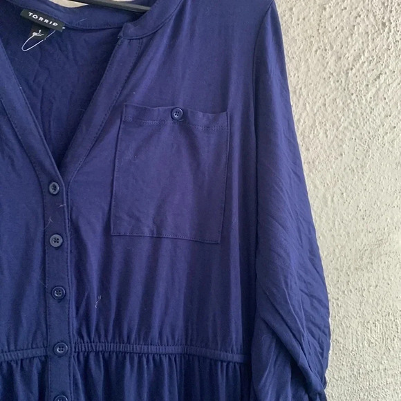 Torrid Jersey Knit Shirt Dress Blue Button Front 3/4 Sleeves Knee Size 1X - Picture 6 of 6